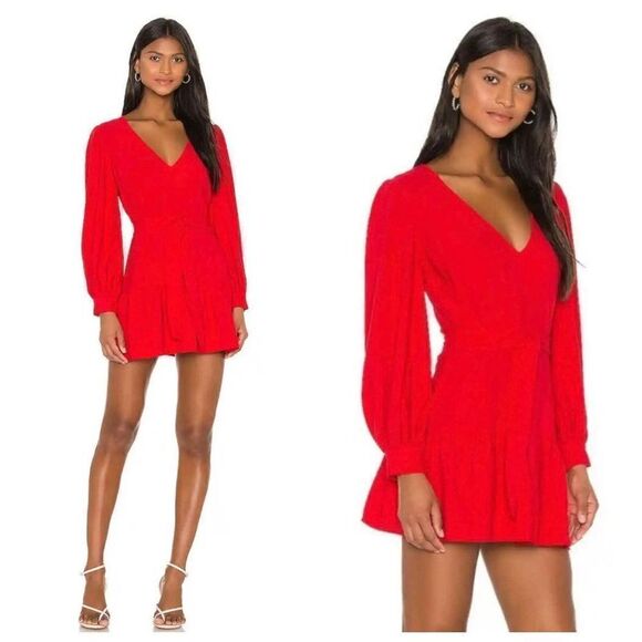Amanda Uprichard Long Sleeve Selene Lipstick Red Tie Waist Mini Dress Women’s S - Picture 1 of 16